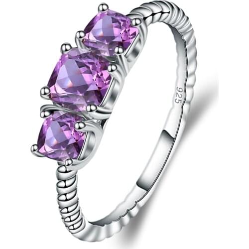 Gems Ballet 1.39Ct Natural Amethyst Gemstone Rope Band Stackable Ring 925 Sterling Silver three Stone Rings For Women Wedding