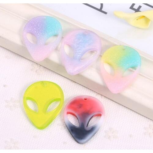 10Pcs 40mm*29mm Glitter Resin Flatback Skull Shape Accessories With Hole For Necklace Keychain Pendant DIY Making