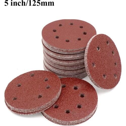 10pcs 5 Inch 125mm Round Sandpaper Eight Hole Disk Sand Sheets Grit 40-2000 Hook and Loop Sanding Disc Polish Tool