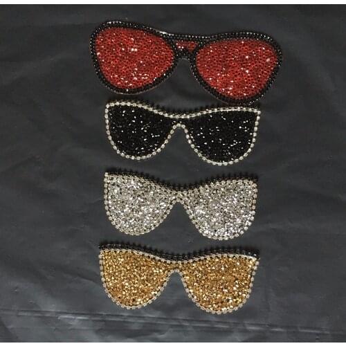 2 Pieces/lot 3D Rhinestones Sunglasses Patches for Denim Jackets Hats DIY Accessories Sun Glasses Beaded Applique Iron on Patch
