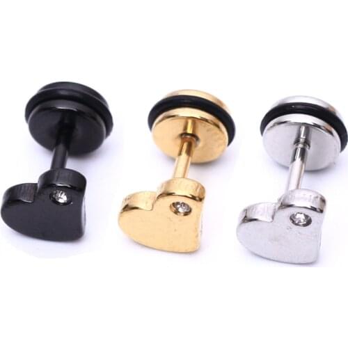 2pcs Fashion Stainless steel earrings Heart and gem shape Unisex body jewelry piercing earrings for women men stud earrings