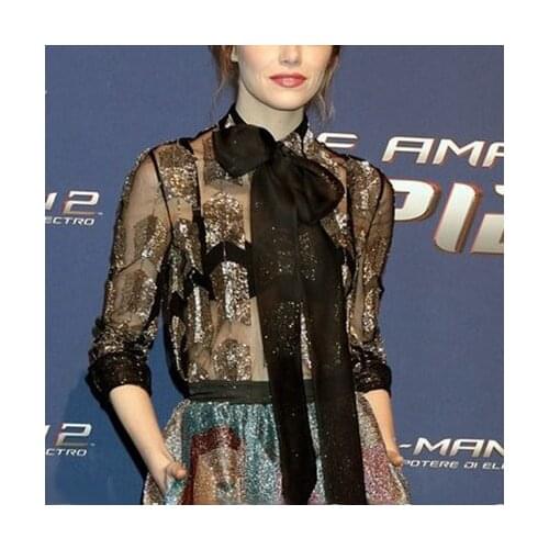 2016 Runway Women Handwork Blouse New Luxury Sexy Long Sleeve Sheer Blouses Beaded Shirt Woman Diamonds Party Wearing NS238