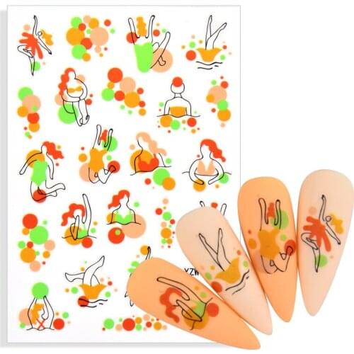 1 Sheet 3D Nail Sticker Summer Graffiti Nail Decals Geometric lines Nail Art Decoration DIY Nails for All Manicures
