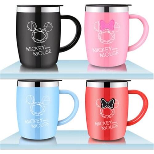 420mL Disney Mickey Mouse Water Cup Home Office Coffee Milk Mug 316 Stainless Steel Insulation Cup with Lid Handle Children Gift