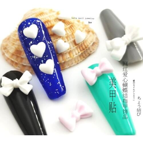 50pcs/Pack Japan Korea Nail Art Parts Charms Designs Resin Love Hearts Pink Bow Knot 3D DIY Accessories Sticker Tools