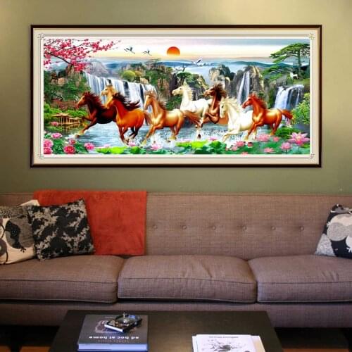 5D Diamond Painting Eight Horses Full Square Round Drill Landscape Diamond Embroidery Mosaic Picture of Rhinestones Home Decor