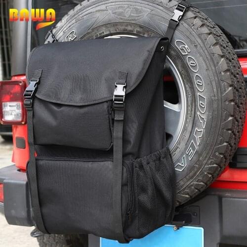 BAWA Stowing Tidying Car Organizer for Jeep Wrangler JL JK TJ 1996-2018 Universial Black Spare Original Tire Bag Auto Organizer