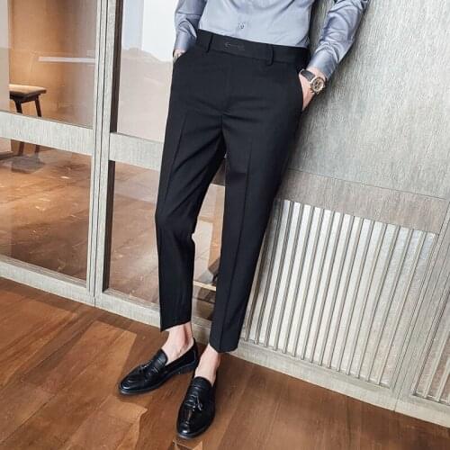 Classic Suit Pant Men Business Slim Office Pants High Quality Embroidery Formal Ankle Length Pants Social Party Male Clothing