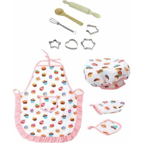 Kids Cooking And Baking Set Kitchen Deluxe Chef Set Costume Pretend Role Play Kit Apron Hat Suit For 3 Years Old Children