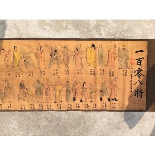 Long scroll silk painting of 108 heroes, exquisite arts and crafts decorations