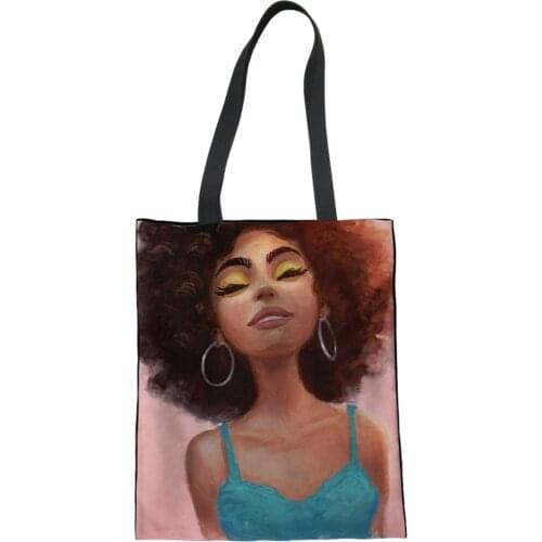 NOISYDESIGNS Canvas Shopping Bag Printed Art African Girls Designer Foldable Shopper Bolsa Tote Eco Friendly Cotton Bag
