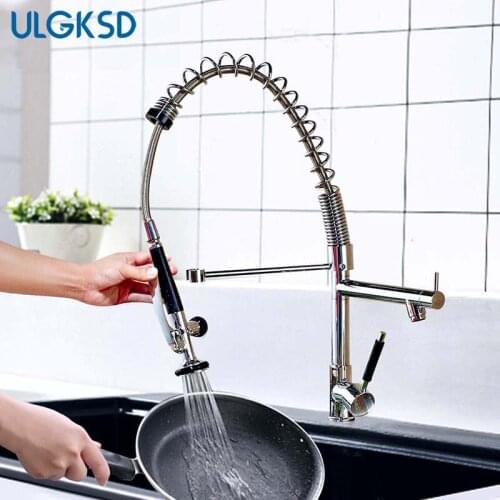ULGKSD Pull Down Kitchen Faucet Brass Spray 360 Rotation Cold And Hot Mixer Tap Single Handle Kitchen Sink Ceramic Valve Taps