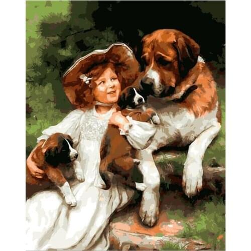 Little girl with dog Painting By Numbers for kids adults acrylic Painting diy Pictures by numbers on canvas for living room wall