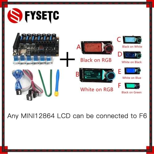 FYSETC F6 V1.3 ALL-in-one Mainboard + 6pcs TMC2100 V1.3 Supper Silence Stepper Motor Driver +MINI12864 LCD Display mini 12864