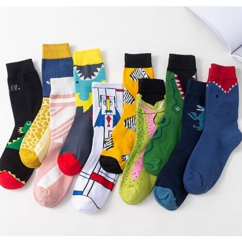 New Trend Cartoon Animals Couple Socks Colorful Big Shark Funny Cute Pattern Cotton Women Long Socks Fashion Female Novlty Soxes