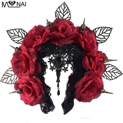 New Gothic Retro Rose Headband Vintage Bird Skeleton Headpiece Halloween Party Tiara Crowns For Women