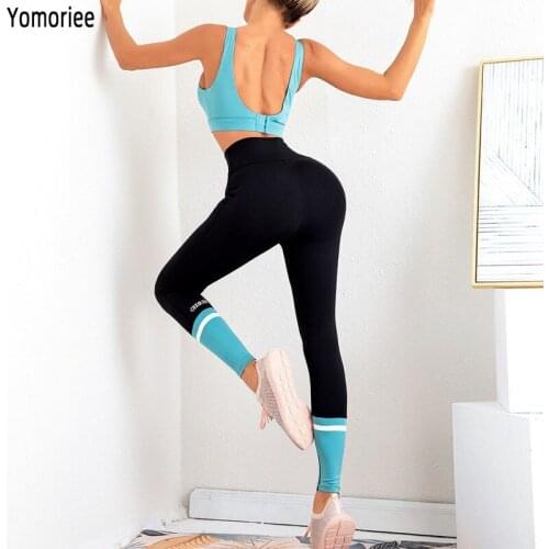New Explosion Sports Fitness Beauty Back Shock Absorption Bra High Waist Hip Speed Contrast Yoga Two-piece Set Gym Workout