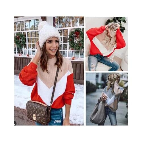 2020 Autumn Winter Loose Knitted Striped Sweater Women Long Sleeve Girls Pullovers Sweaters Female Casual Color Block