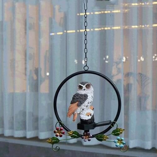 Resin Owl Sculpture Solar Light Iron Art Pendant Outdoor LED Courtyard Hanging Micro Landscape Crafts Garden Lawn Light Decor