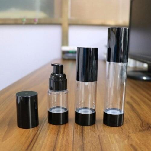 1pc Clear Portable Airless Bottle Black Cap cosmetic Treatment Pump Liquid Shampoo Makeup Container Refillable Bottles 15/30/50