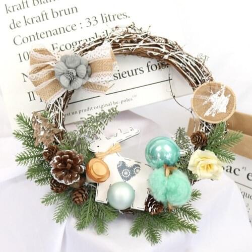 Xmas Wreath Christmas Garland Charming Lightweight Christmas Hanging Wreath with Rattan Pine Cone Cotton Holiday Decoration