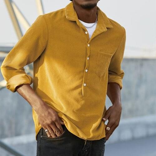 Spring Autumn New Casual Loose Solid Men Corduroy Shirts Fashion Button Turn-down Collar Tops Mens Long Sleeve Shirt Streetwear