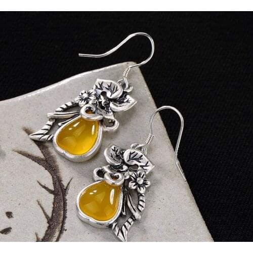 Restoring ancient ways is the plum flower leaves inlaid chalcedony matte ms high-grade pendant earrings wholesale