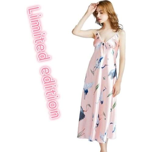 Silk Sexy Ms. Summer Long Simple Slip Nightdress Leisure Tops Sexy Sleepwear Nightwear Sleep Wear