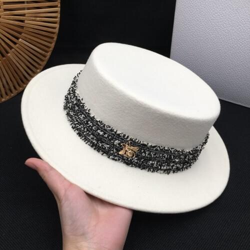 New winter wool fedoras Flat top hat in Europe and the British wind hat white temperament of goddess Panama