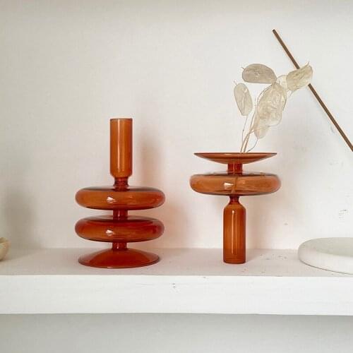 Light Brown Glass Candle Holder For Home Decoration Decorative Handmade Wedding Candle Holder Pillar Candlestick Holder