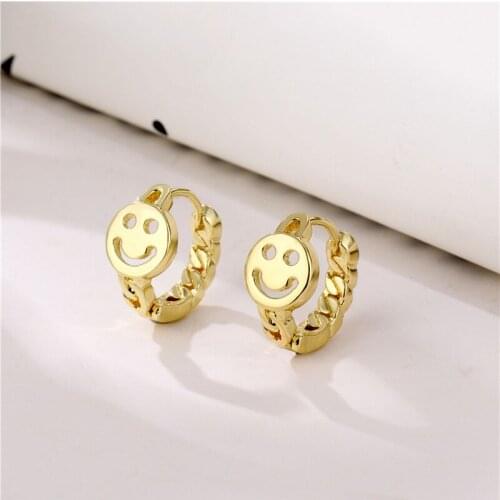 Creative Smiling Face Hoop Earrings For Women Copper Plated 14K Golden Twist Chain Design Small Huggie BOHO Earring Accessories