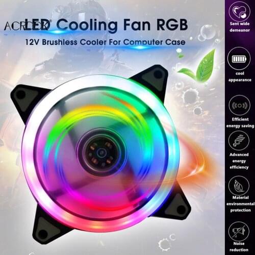 120mm LED Cooling Fan 12V 4Pin to 3Pin RGB Ultra Quiet Computer PC CPU Cooler FC