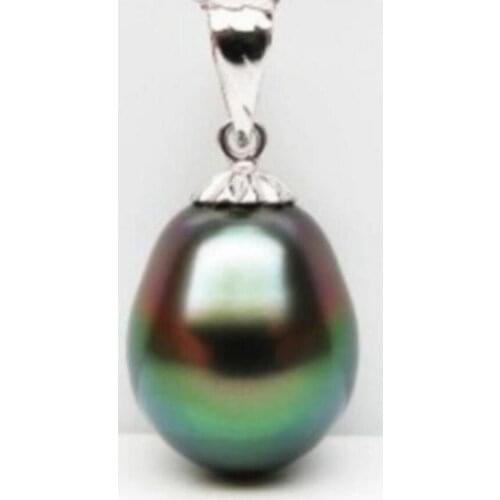 Jewelry Free Shipping charming natural tahitian peacock green drop pearl pendant silver bail