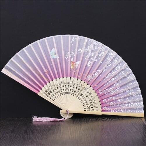 Woman hand fan summer silk Japanese Cheongsam cosplay Prop Classical Real silk Fold fan Antique Folding fan wedding gifts bambu