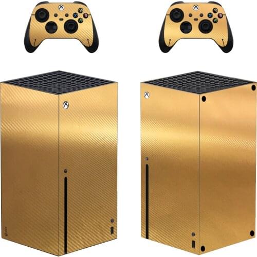 Carbon Fiber Gold Skin Sticker Decal Cover for Xbox Series X Console and 2 Controllers Xbox Series X Skin Sticker Vinyl
