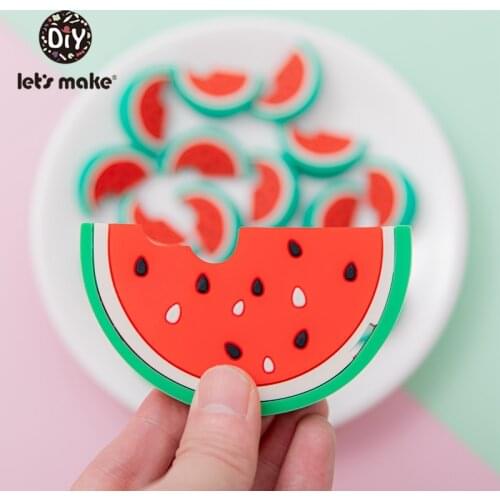 Lets Make 1PC Baby Silicone Teether Watermelon Silicone Beads Baby Toys Food Grade Free BPA Chewing Necklace Beading DIY