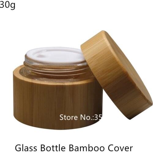 10Pcs 30g Bamboo Cosmetic Cream Jar DIY Glass Mask Refillable Bottle Bamboo Cover Empty Wooden Cosmetic Container Bottle Jar