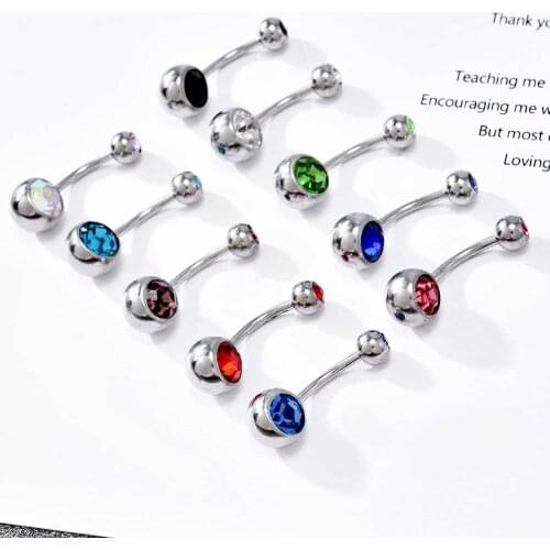 High Quality 10 Pcs\ Pack Hot Crystal Gem Dangle Ball Button Surgical Steel Barbell Belly Navel Ring Bar Body Piercing Jewelry