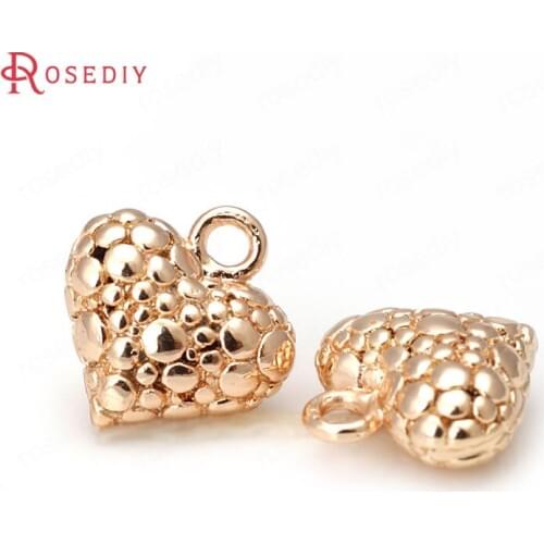 D422)6 pieces 13x14mm 24K Champagne Gold Color Plated Brass 3D Heart Charms Pendants High Quality Diy Jewelry Accessories