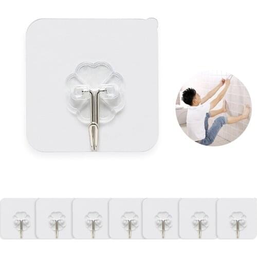 8Pcs Kitchen Household Plastic Transparent Seamless Strong Hook Hanger Hook Suction Cup Adhesive Wall Bathroom Clear PVC Hook