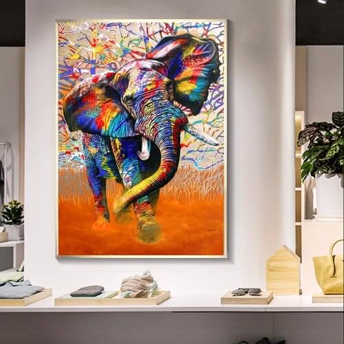 African Wild Elephant Canvas Printings Painting Colorful Graffiti Art Posters and Prints Wall Art Animal Picture for Living Room