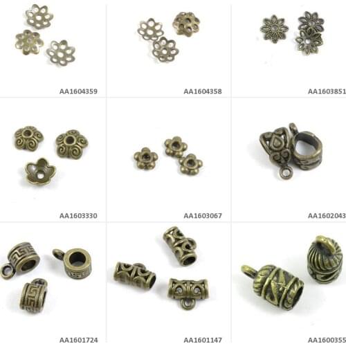 Antique Bronze Plated Jewelry Making Charms Tassel Head Leather Cord End Cap Tube Ends Apple Bails Connector Spacer Beads