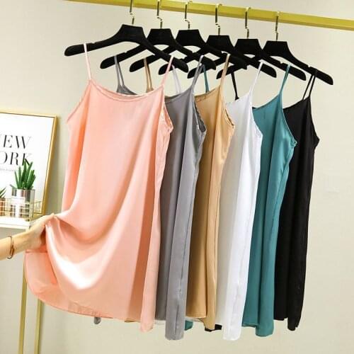 Satin Silk Base Drawstring Dress Womens Nightdress Sleeveless Nightwear Loose Sexy Nightgown, Large Size Slim Gown Homewear