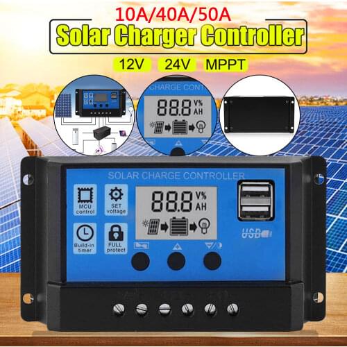 10A/40A/50A/100A 12V/24V Auto Solar Charge Controller PWM Controllers LCD USB 5V Output Solar Panel PV Regulator
