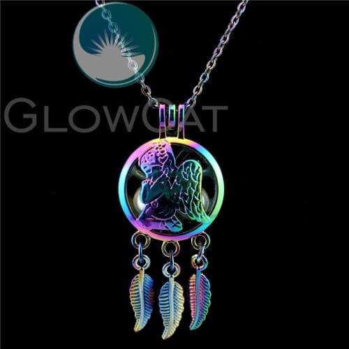 C770 Rainbow Dream Catcher Pray Angel Kids Beads Cage Essential Oil Diffuser Oyster Pearl Cage Locket Necklace Girl Friend