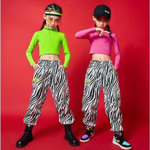 Kids Festival Hip Hop Jazz Dancing Outfits Tank Crop Tops Zebra Cargo Pants Girls Boys Stage Wear Dance Costume Clothes