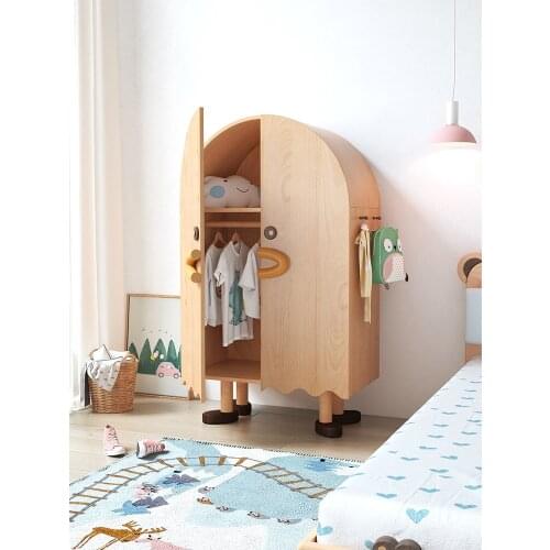 Zq Childrens Wardrobe Solid Wood Baby Storage Wardrobe Kids Home Bedroom Cartoon Baby Little Closet