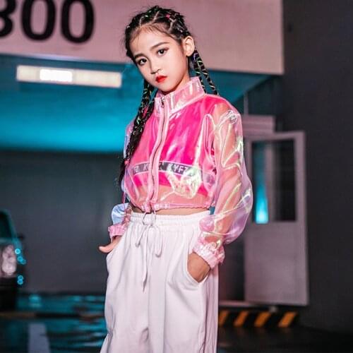 Childrens Street Dance Costume Girls Tide Wear Loose Long-sleeved Hip-hop Autumn Korean Girls Jazz Dance Suit Costumes Zipper