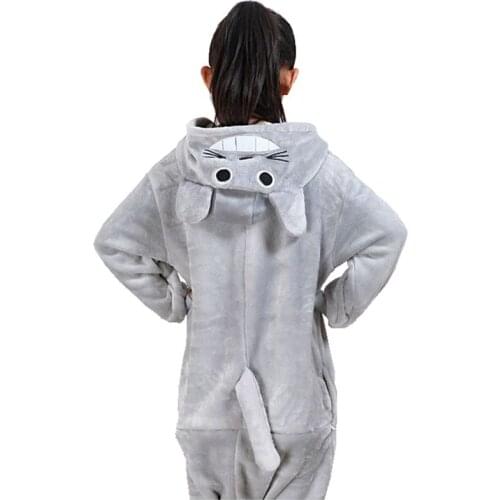 Kids Kugurumi Onesie Animal Grey Totoro Cosplay Costume Flannel Whole Pajama One Piece Boy Girl Child Winter pyjama Sleep Suit