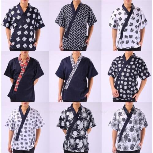 Men Women Restaurant Sushi Chef Work Uniform Food Service Print Kimono Robe Japanese Style Kitchen Cook Jackets Yukata Coat Tops
